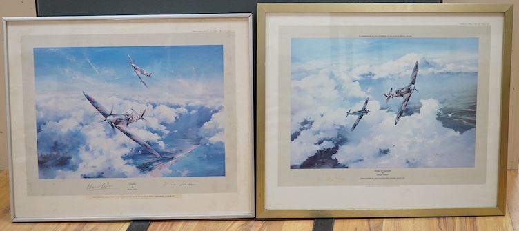 After Robert Taylor (b.1946), two colour prints comprising, ‘Duel of the Eagles’, signed by Douglas Bader and Adolf Galland, and ‘Spitfire’, first edition print signed by Douglas Bader and Air Vice Marshall Johnnie Johns